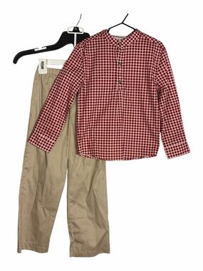 NEW Edgehill Collection Boy 2-Pc Outfit Set Size 6 Gingham Henley Khaki Pants